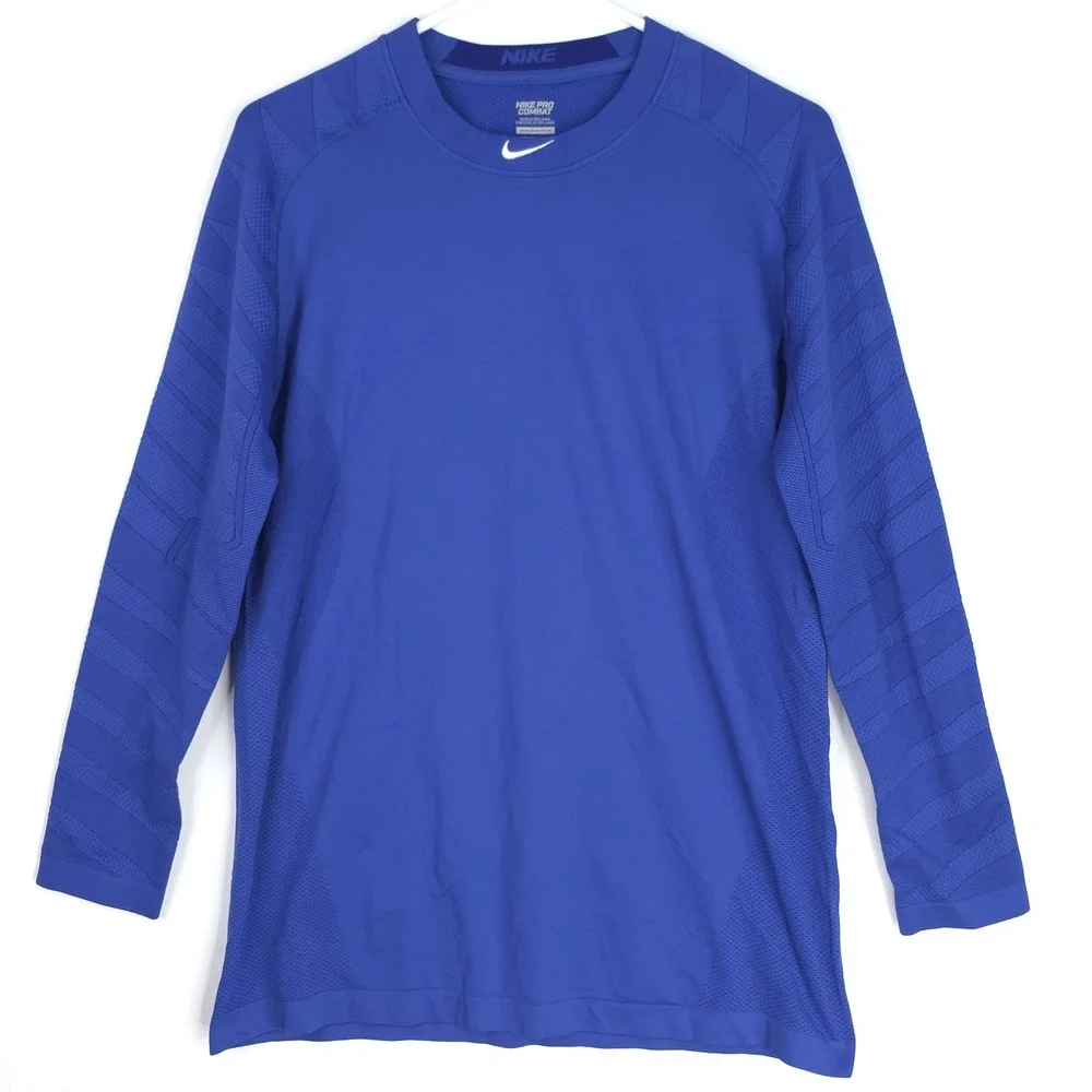 Nike Shirt Mens‎ Large Blue Long Sleeve Pro Combat Fitted Performance Stretch